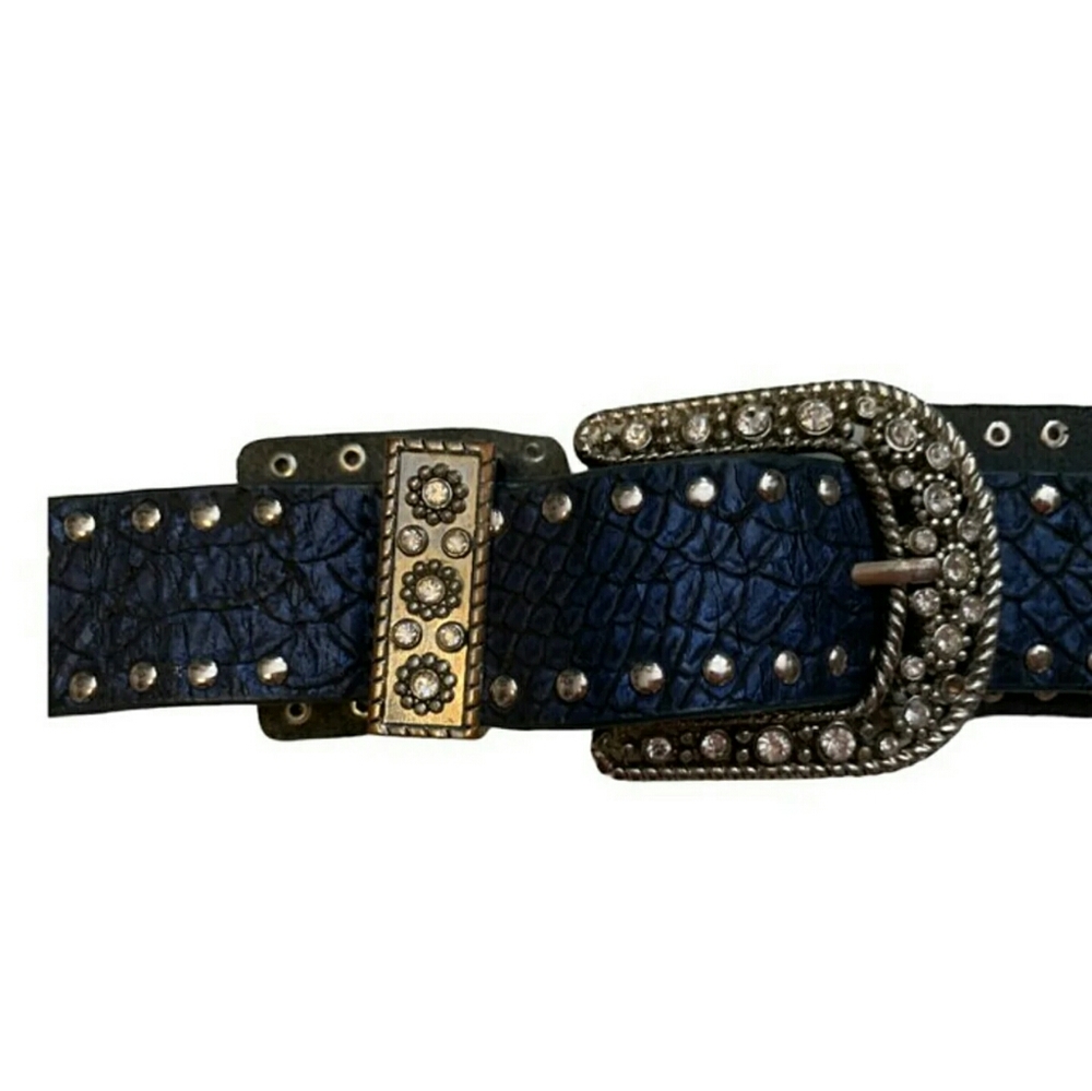 Women's reptile grain M blue belt